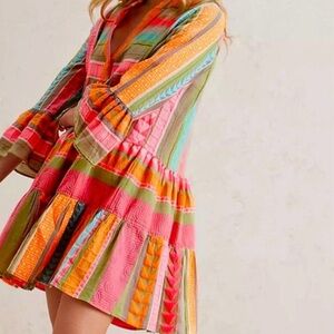 Devotion Twins Embroidered Ella Tunic Dress Neon Coral